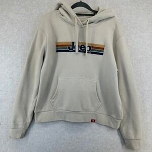 Sportige Jeep Graphic Hoodie Womens Size M Pullover Cream Beige